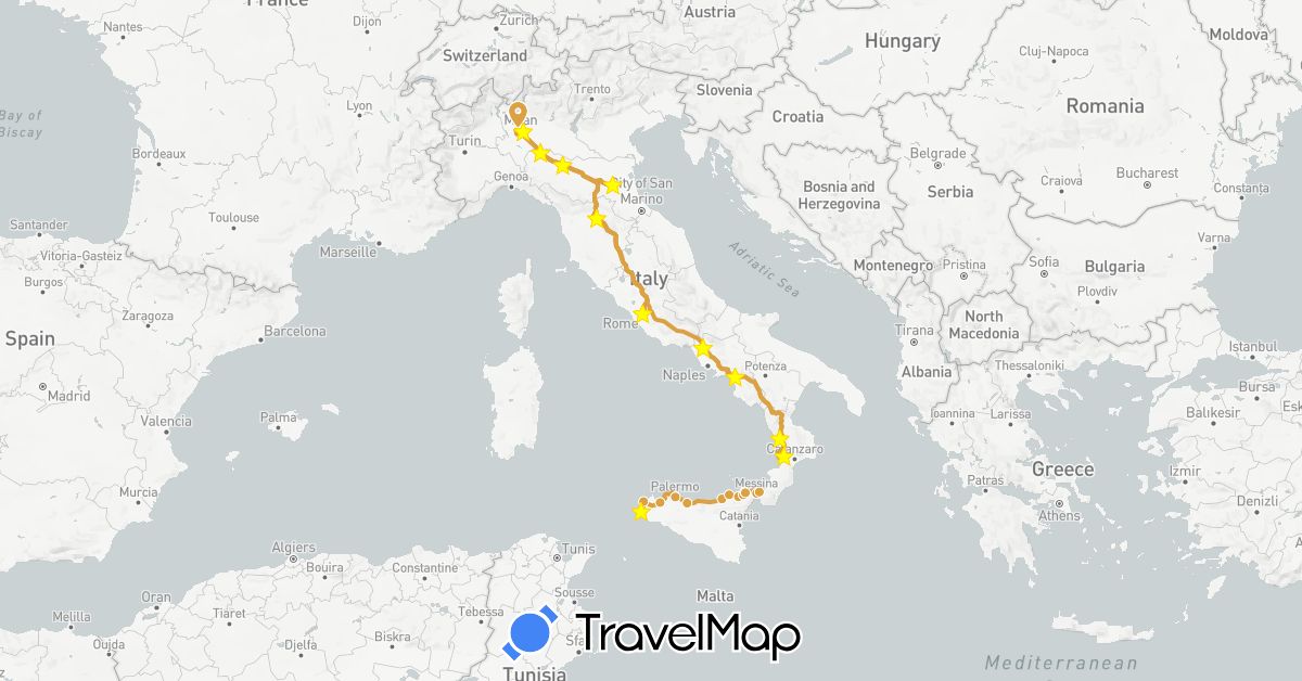 TravelMap itinerary: driving, autobus in Italy (Europe)